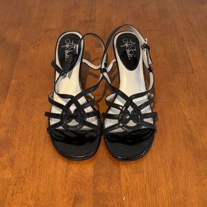 Life Stride Status Black Strap Sandals Heels Size 7.5